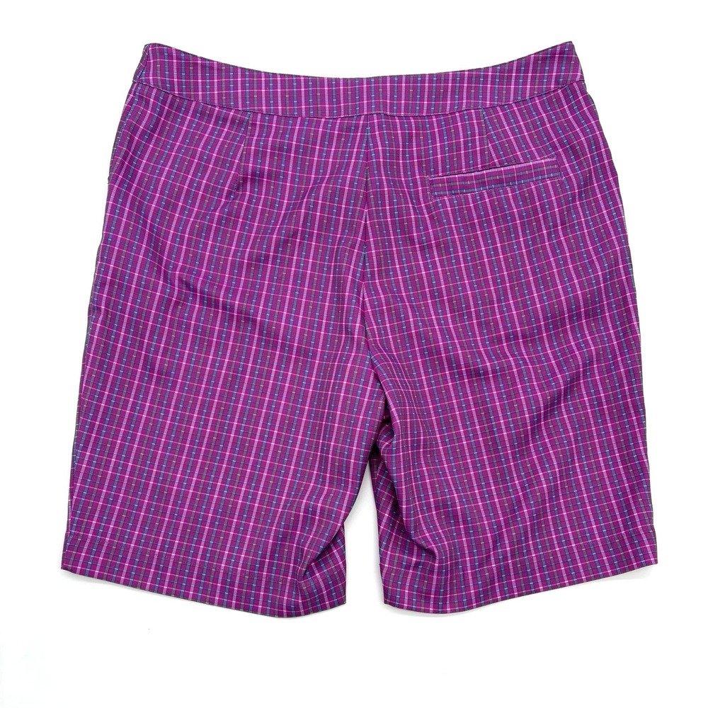 Golf America Women's Bermuda Shorts Size 12 Lightweight Purple Plaid  Pockets 9" - Picture 2 of 8